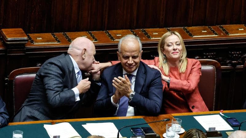 I ministri della Giustizia e dell'Interno, Carlo Nordio e Matteo Piantedosi, con la premier Giorgia Meloni