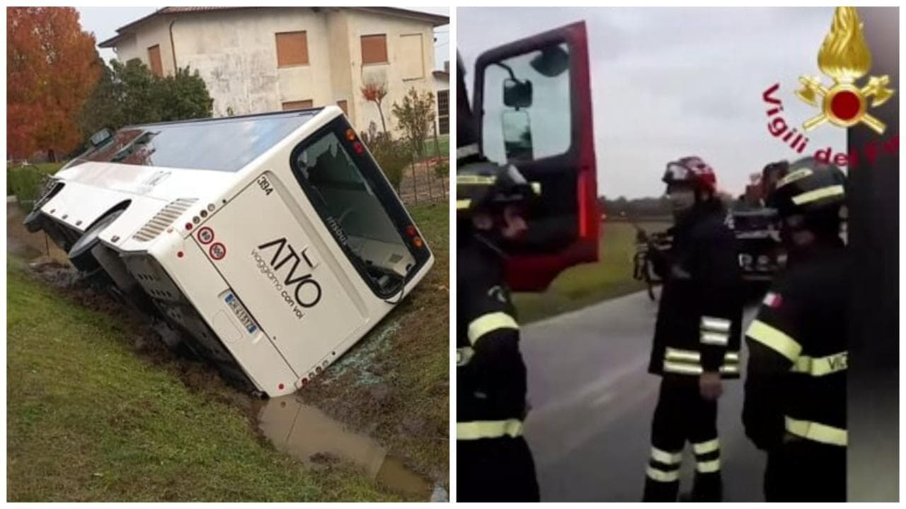 Bus con studenti finisce nel fossato dopo uno scontro: morto un automobilista nel Trevigiano