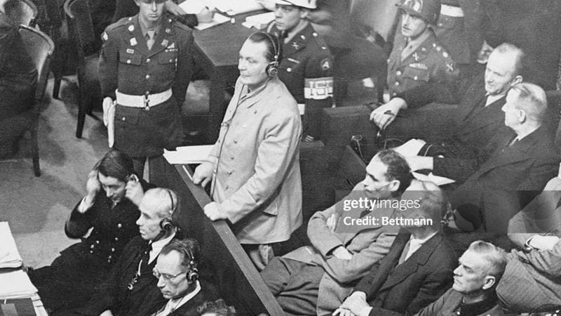 Hermann Goering, vicecancelliere del Reich, nell&rsquo;aula di Norimberga il 27 novembre 1945 (@ Getty Images)
