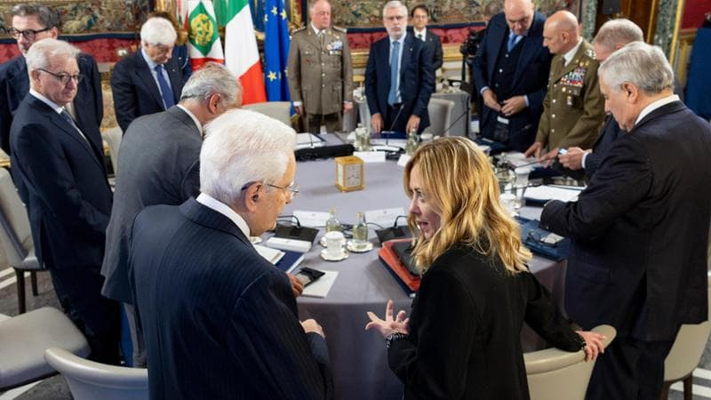 Roma, 17 novembre: Sergio Mattarella e Giorgia Meloni al Consiglio supremo di difesa al Quirinale