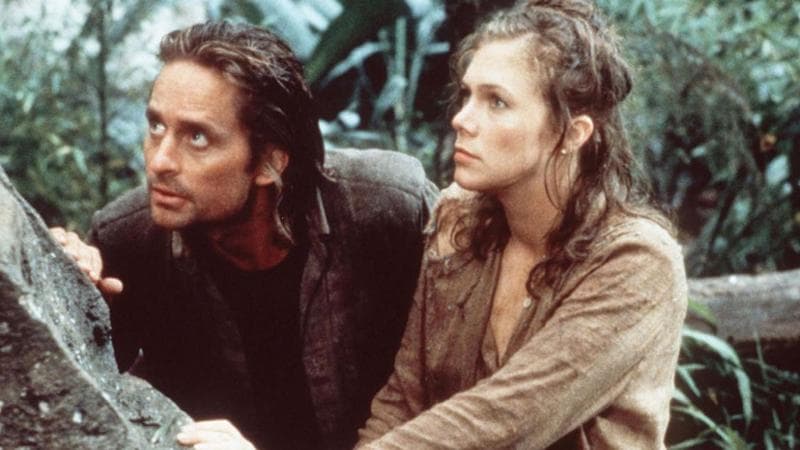 Kathleen Turner in "All'inseguimento della pietra verde", con Michael Douglas
