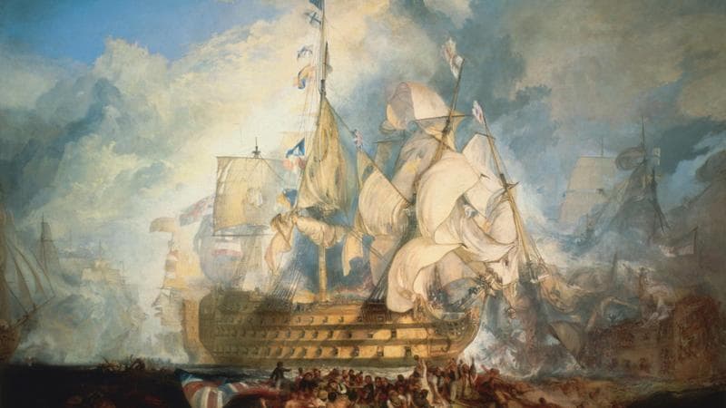 La Battaglia di Trafalgar, olio su tela di William Turner, 1822, che mostra la Union Jack con spirito patriottico. Collezione del National Maritime Museum. Fonte: https://www.rmg.co.uk/mag/images/700/BHC0565_700.jpg