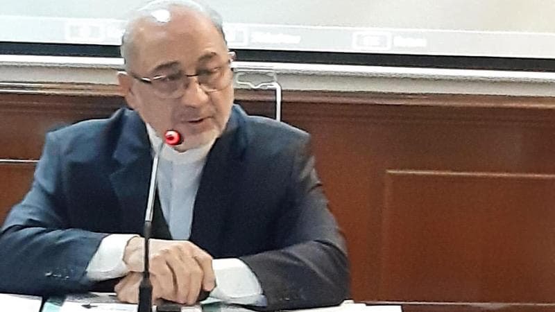 L'ambasciatore dell'Iran a Roma, Mohammad Reza Sabouri, durante la sua prima conferenza stampa, Roma, 12 gennaio 2023. ANSA