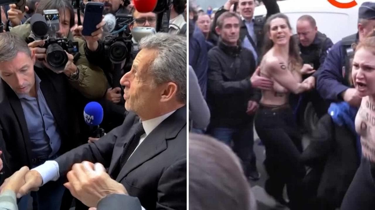 Parigi, il blitz delle attiviste Femen tra la folla per Sarkozy: "Torna in prigione"