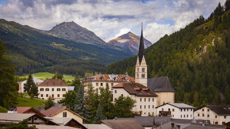Church and rooftops of Santa Maria village, South Tyrol, Italy