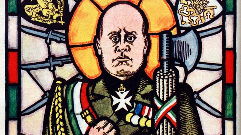 San Benito, caricatura di Benito Mussolini di Jacobus Belsen, da un giornale satirico tedesco del 1929 (Album / Coll. Dixmier/Kharbine-Tapabor)