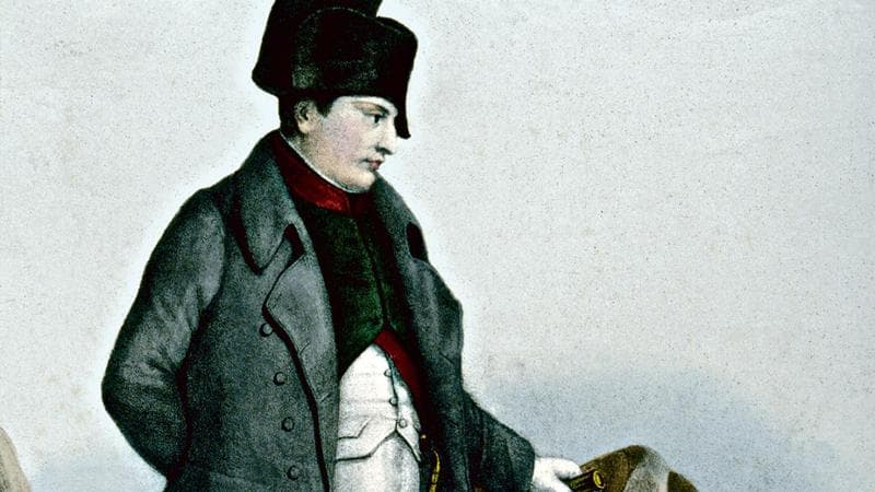 Napoleone&nbsp;in esilio all&rsquo;isola d&rsquo;Elba, litografia&nbsp;di scuola francese, 1814
