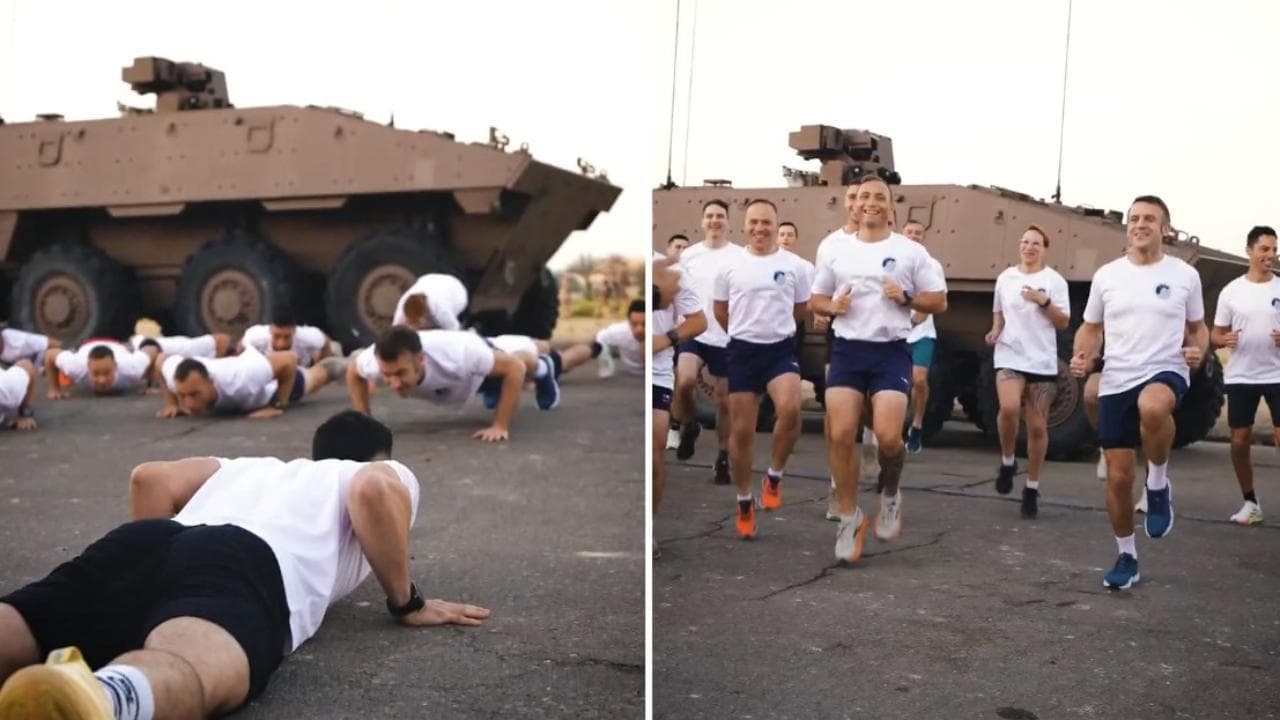 Emirati Arabi: l'allenamento e la festa di Emmanuel Macron con i militari francesi