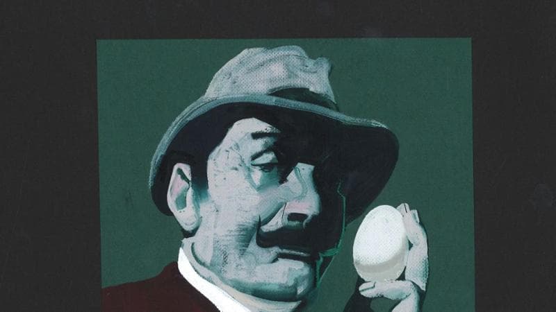 Particolare di un'illustrazione di Ferenc Pintér per i Gialli Mondadori: rappresenta Hercule Poirot