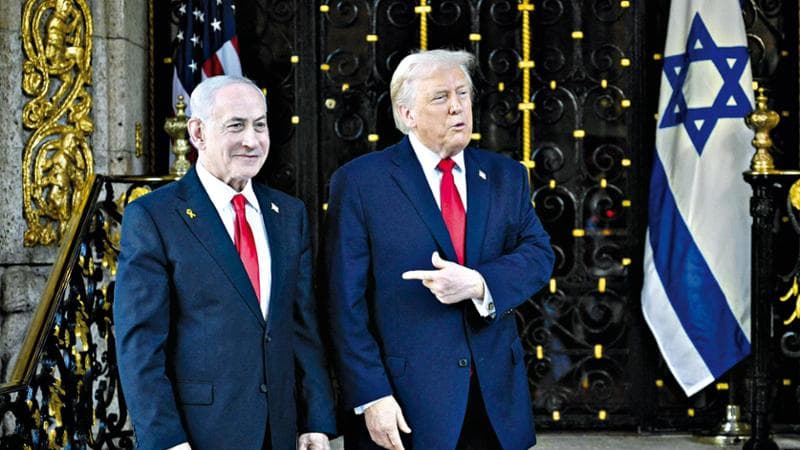 Donald Trump con il premier israeliano&nbsp;Benjamin Netanyahu a Mar-a-Lago (29 dicembre 2025)
