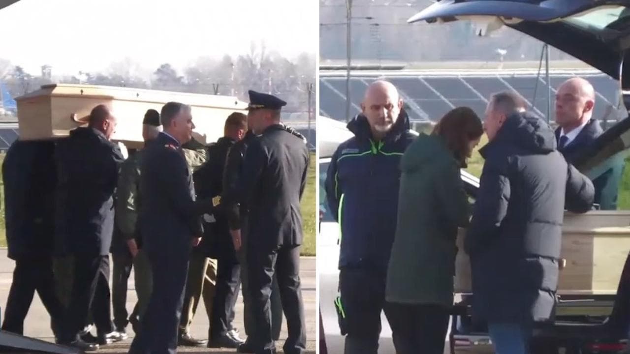 Milano, l'arrivo all'aeroporto di Linate delle salme delle giovani vittime di Crans-Montana