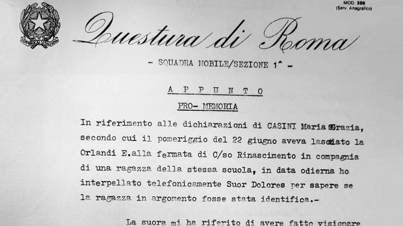 Un documento della Squadra mobile dell’estate ‘83