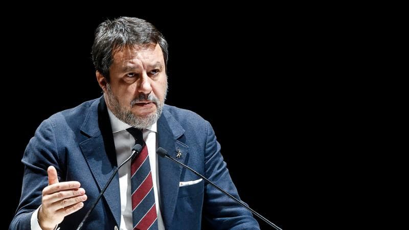 Il ministro delle Infrastrutture e Trasporti Matteo Salvini durante l’Assemblea Generale ALIS, presso Auditorium Parco della Musica, Roma, 02 dicembre 2025. ANSA/ANGELO CARCONI