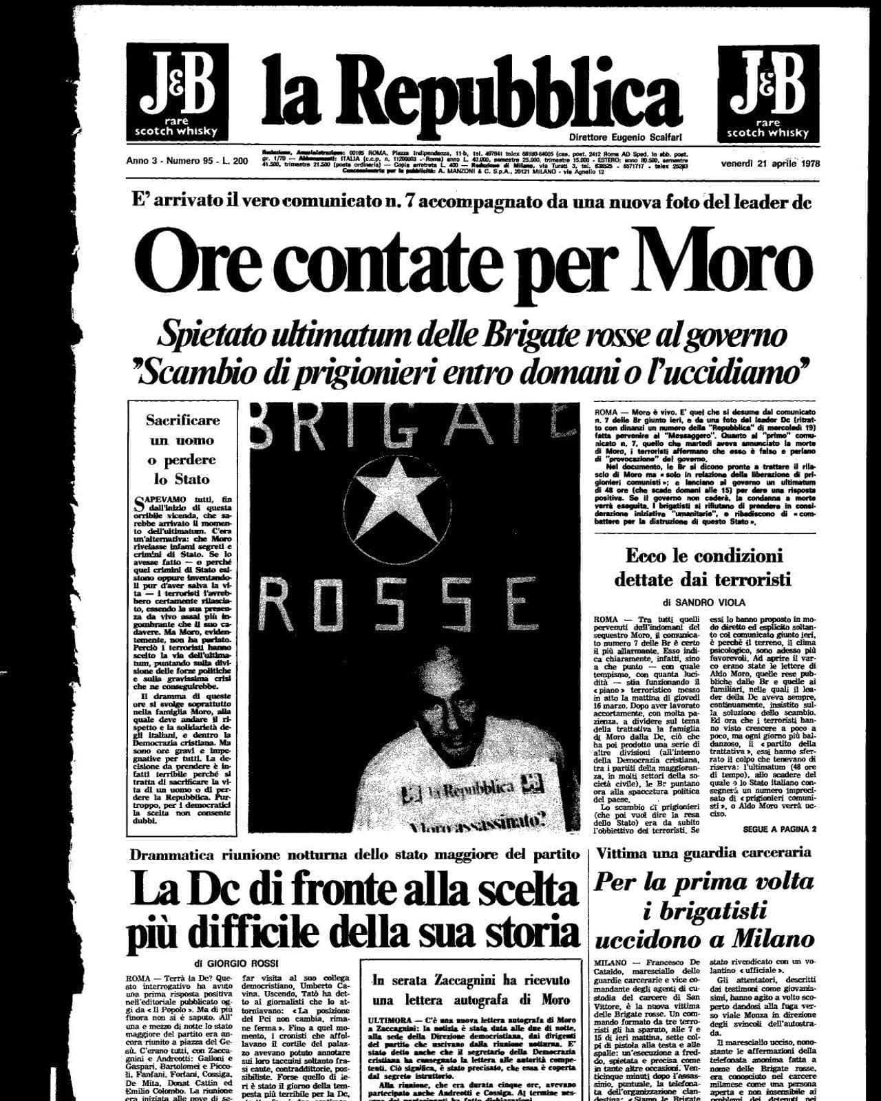 Prima pagina di Repubblica del 21 aprile 1978