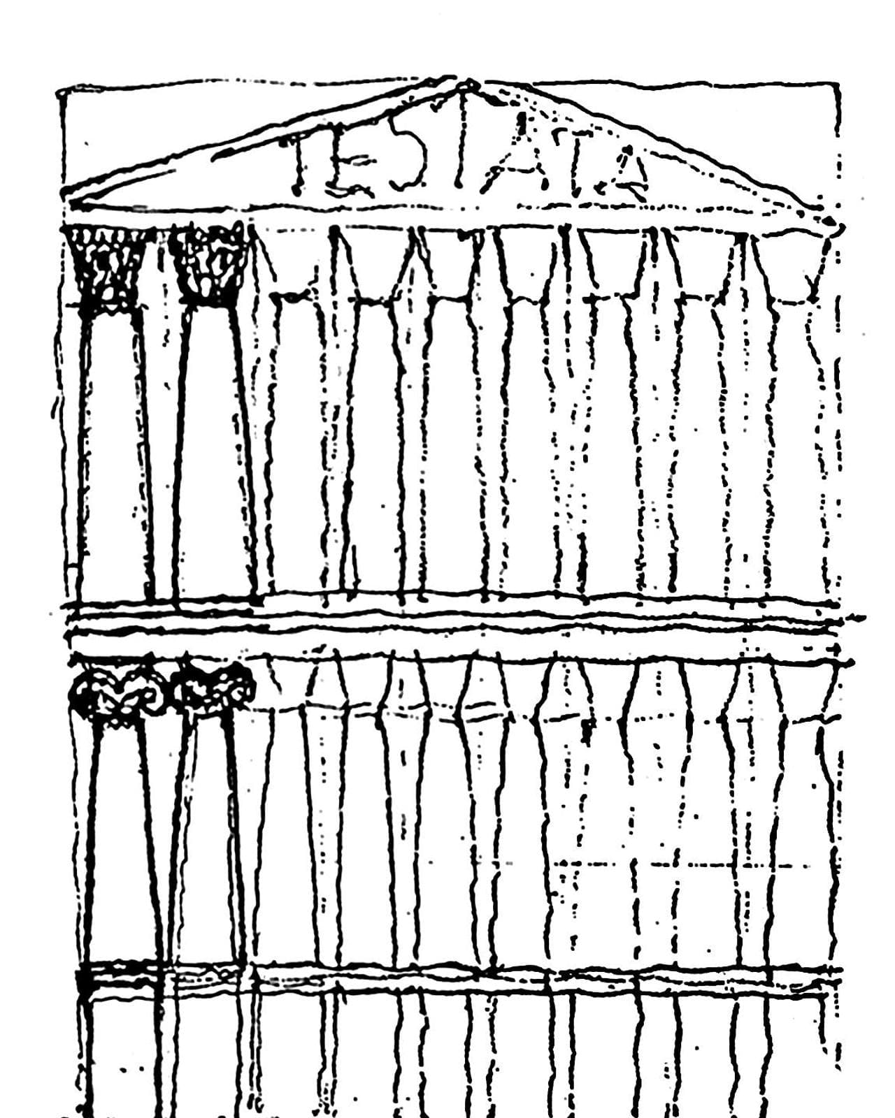 Lo spunto per il progetto grafico derivava dalla struttura razionale e funzionale del tempio greco-romano con gli ordini architettonici decrescenti per l'importanza delle notizie
dall'alto verso il basso