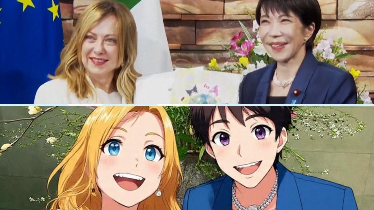 Meloni a Tokyo: la mascotte, i disegni dei bambini e il post in stile manga con la premier Takaichi