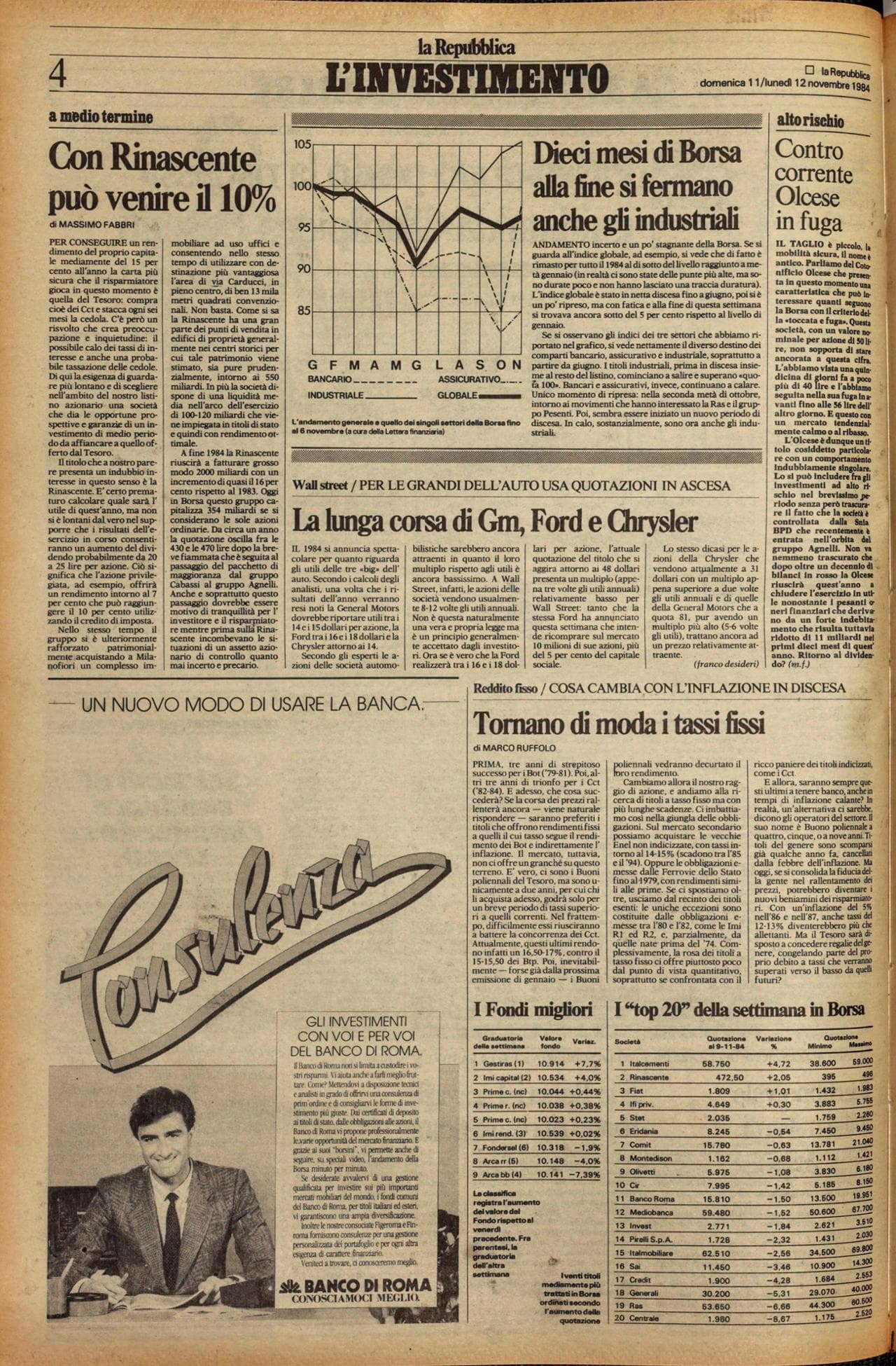 L'inserto di 6 pagine ideato da Scalfari e Giuseppe Turani inizialmente esce di domenica e si occupa delle vicende economiche e finanziarie del Paese