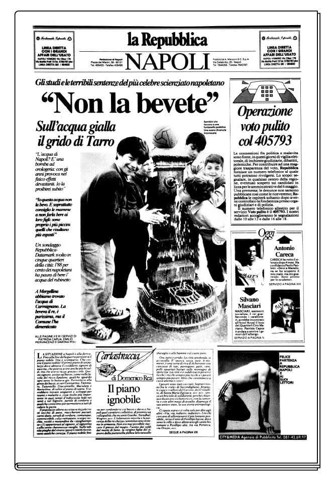 La prima pagina di Repubblica Napoli uscita nel 1990