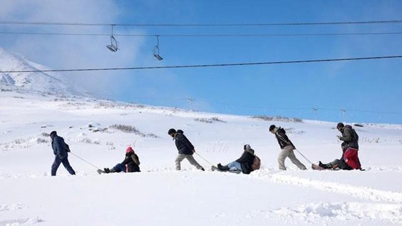 Men pull sledges (REUTERS/Sharafat Ali)