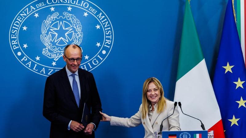 Il cancelliere tedesco Merz e la premier Meloni