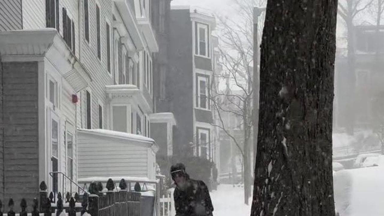 In snowboard, con gli sci o trainati da un'auto: trasporti creativi a Boston sotto la neve
