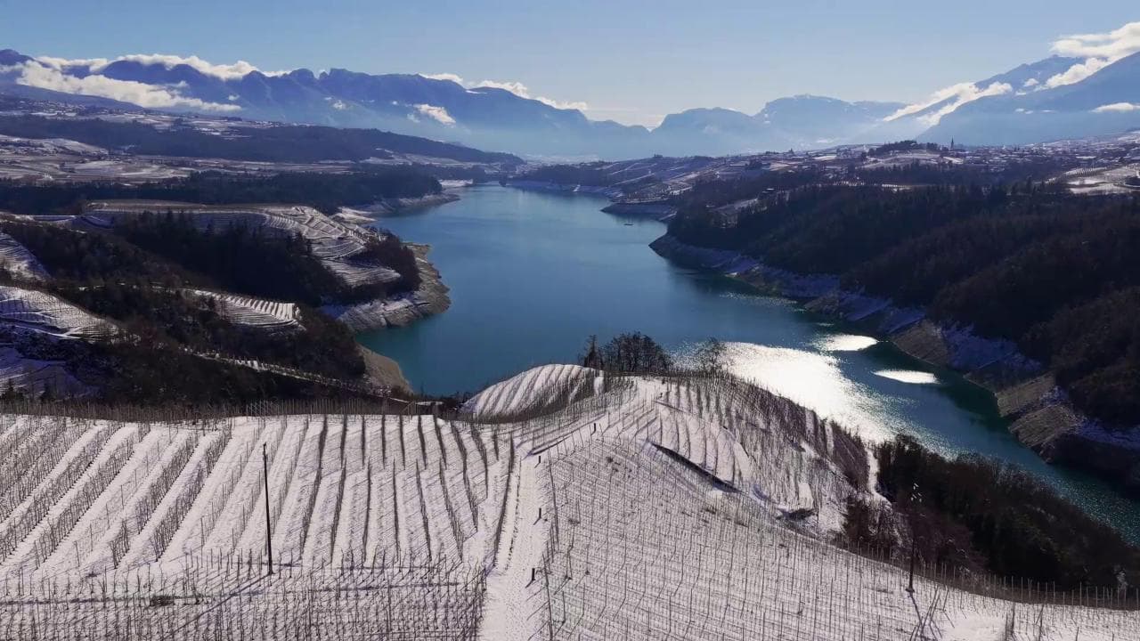 Val di Non, la magia della neve sui meleti: l'acqua che serve all'agricoltura di montagna