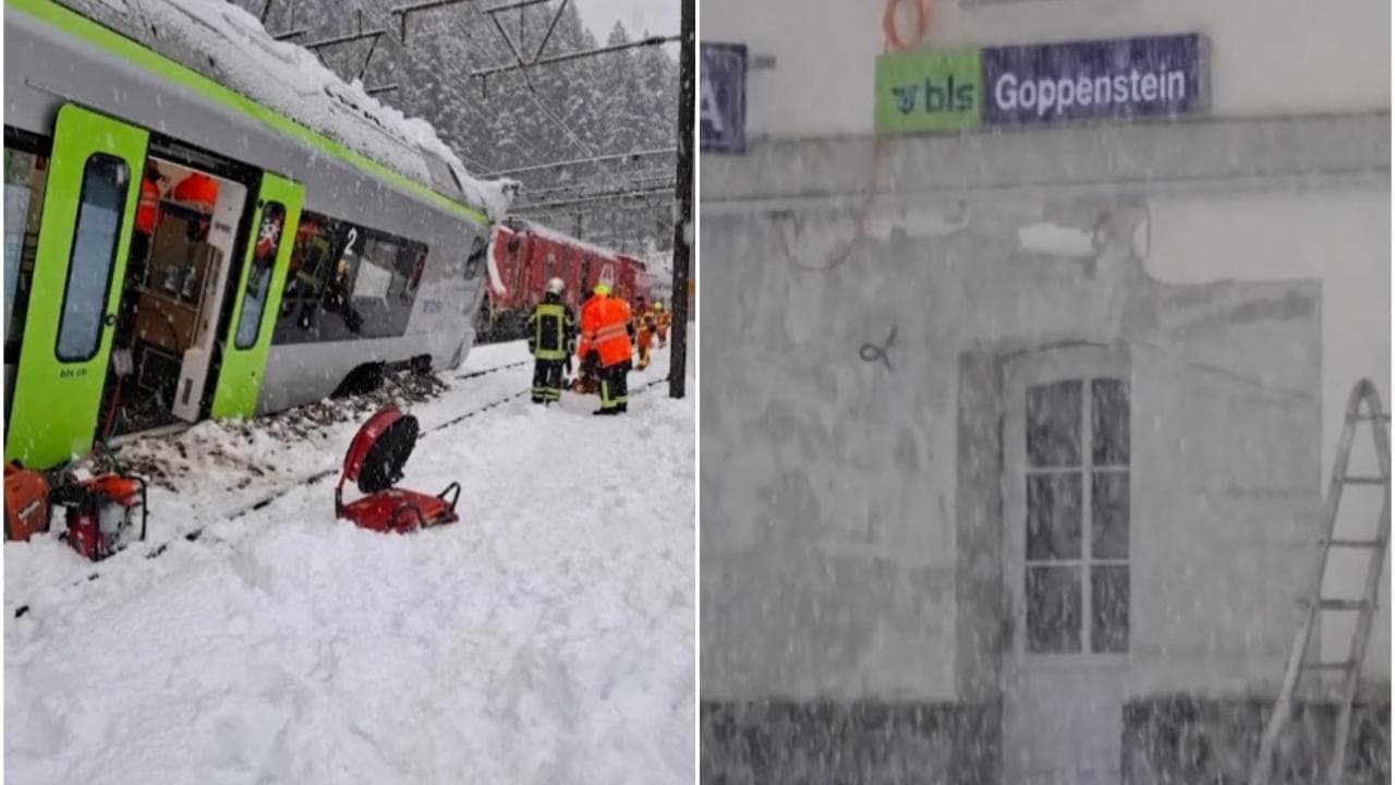 Svizzera, treno deraglia nei pressi di una stazione alpina per una valanga: le immagini