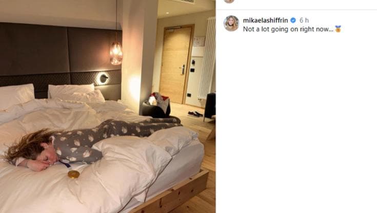 Mikaela Shiffrin dopo la festa per l'oro