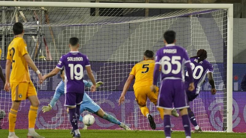 Fiorentina’s Moise Kean goal of 1-0 during the Serie A soccer match between Fiorentina and Pisa at the Artemio Franchi stadium in Florence, center of Italy - Monday, February 23, 2026. Sport - Soccer (Photo by Marco Bucco/La Presse)