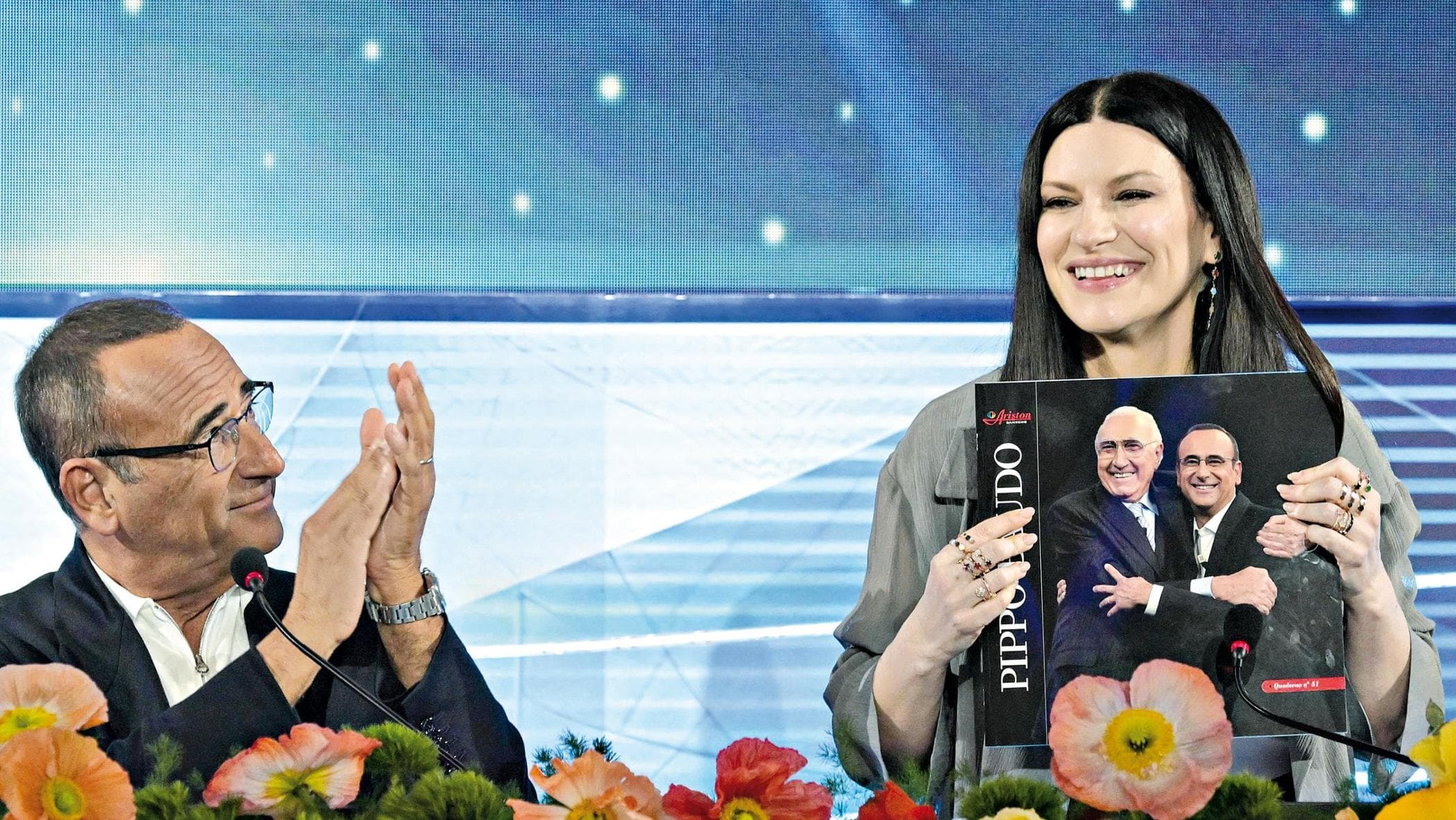 Pausini si commuove a Sanremo ricordando Baudo: “Lo sento ancora qui”