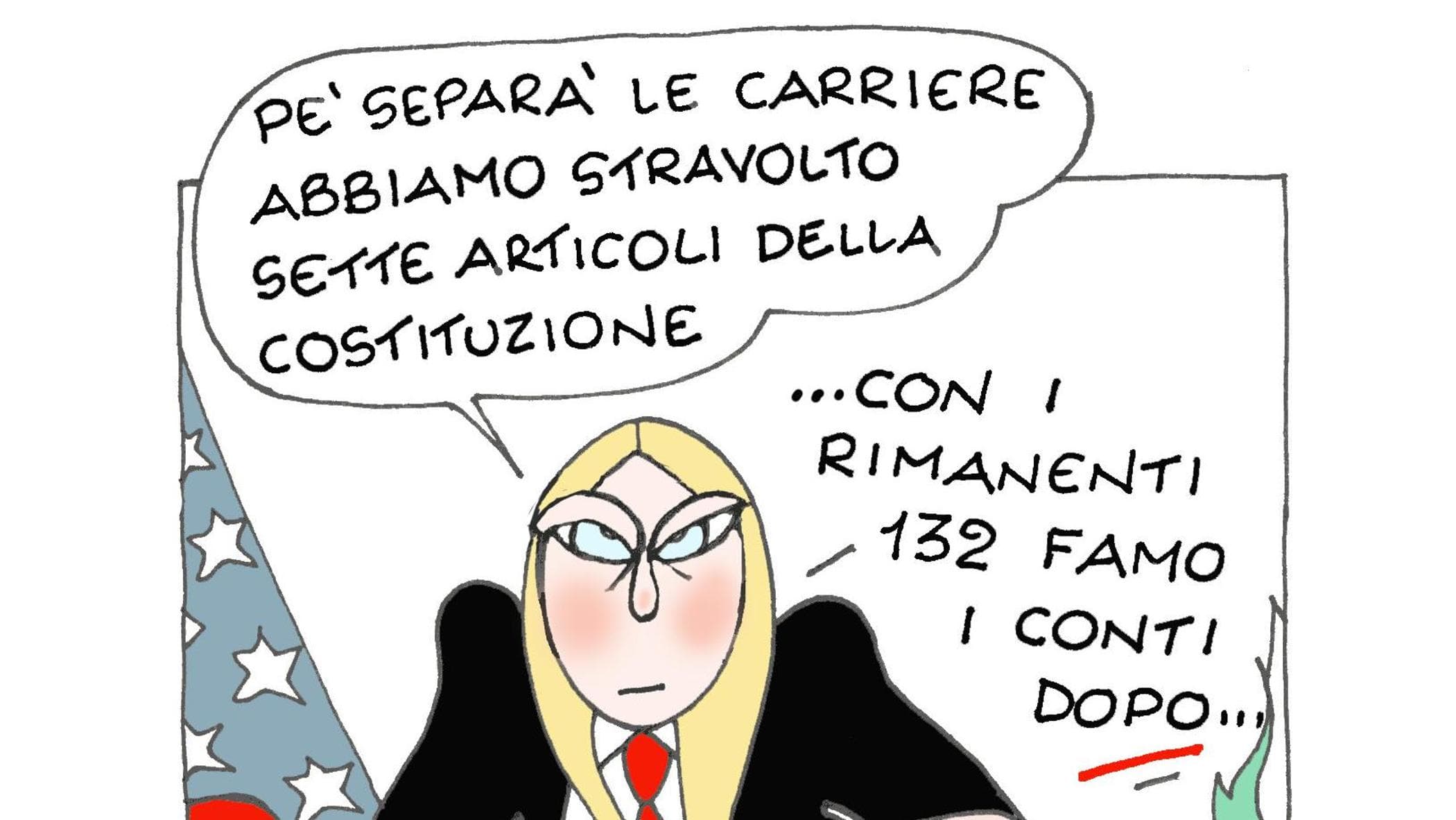 La vignetta di Ellekappa: Meloni e la Costituzione