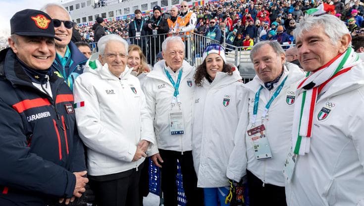 IL PRESIDENTE DELLA REPUBBLICA SERGIO MATTARELLA FEDERICA BRIGNONE SCIATRICE  LUCIANO BUONFIGLIO PRESIDENTE CONI GIOVANNI MALAGO' PRESIDENTE FONDAZIONE MILANO CORTINA 2026
