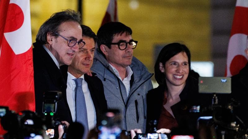 Roma, 23 marzo: Angelo Bonelli, Giuseppe Conte, Nicola Fratoianni e Elly Schlein