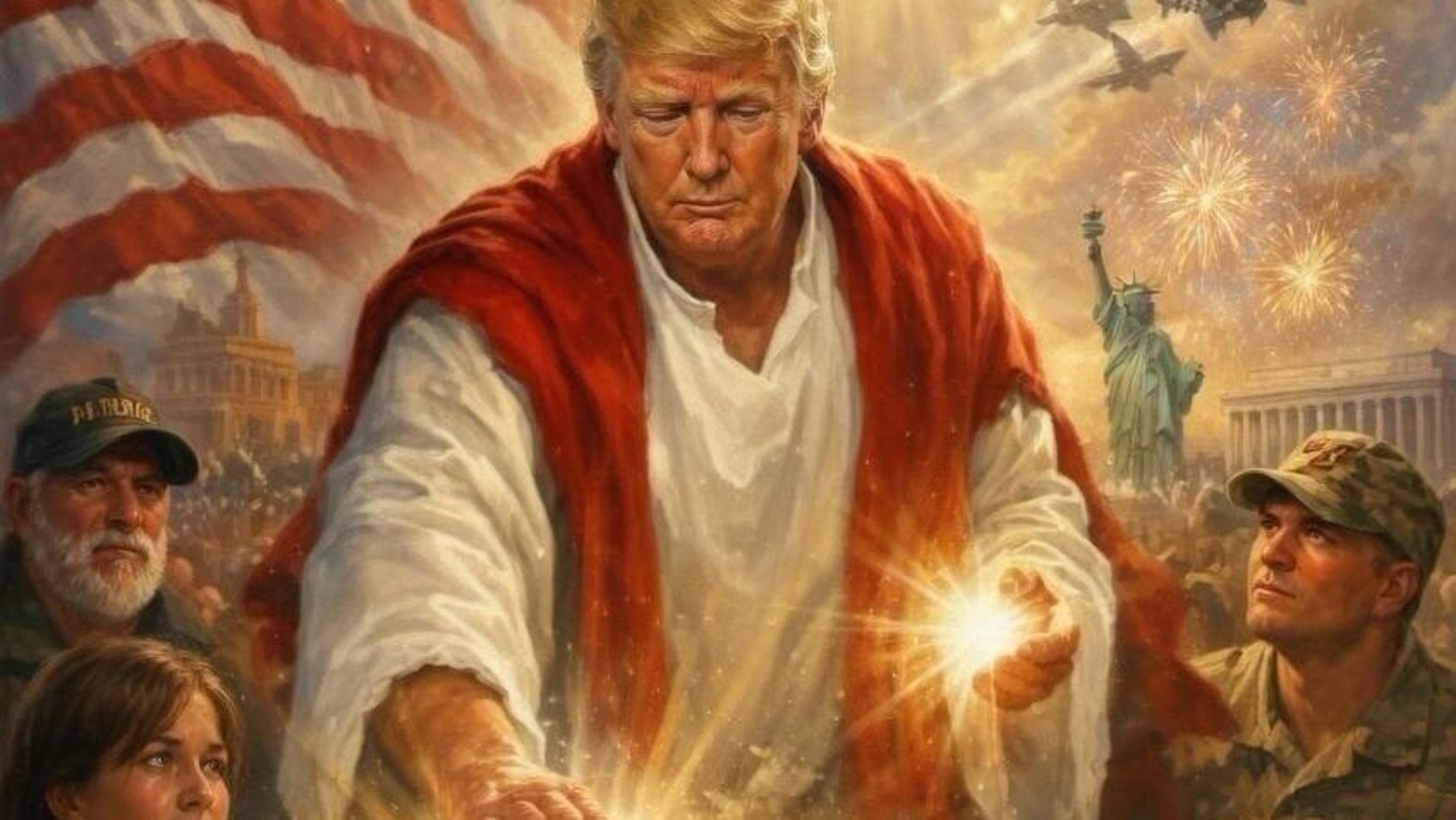 Trump come Gesù tra fedeli e luce divina: l’immagine IA pubblicata dal presidente Usa sui social