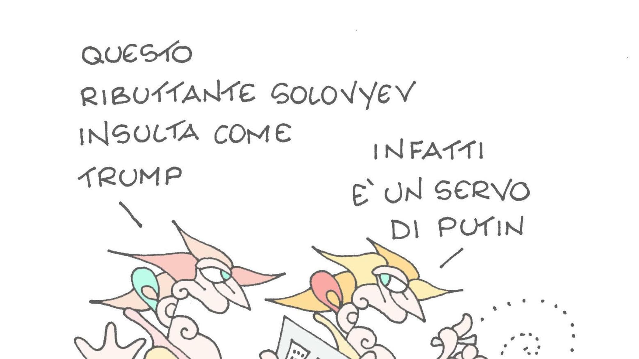 Insulti a Meloni dalla tv russa, la vignetta di Ellekappa