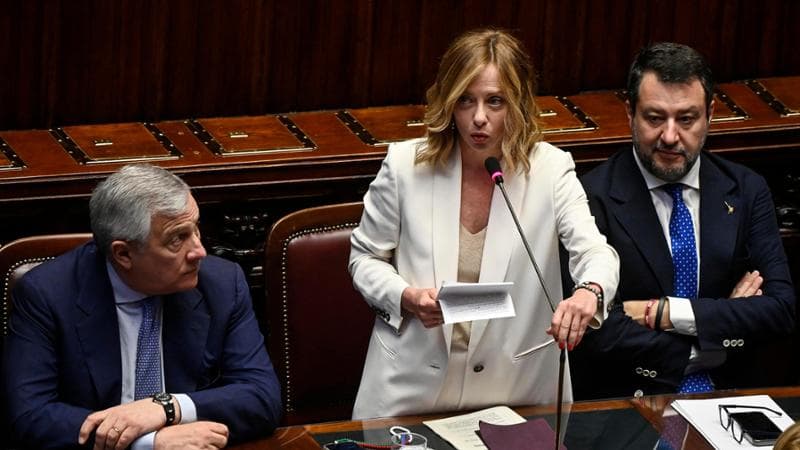 Giorgia Meloni con Antonio Tajani e Matteo Salvini