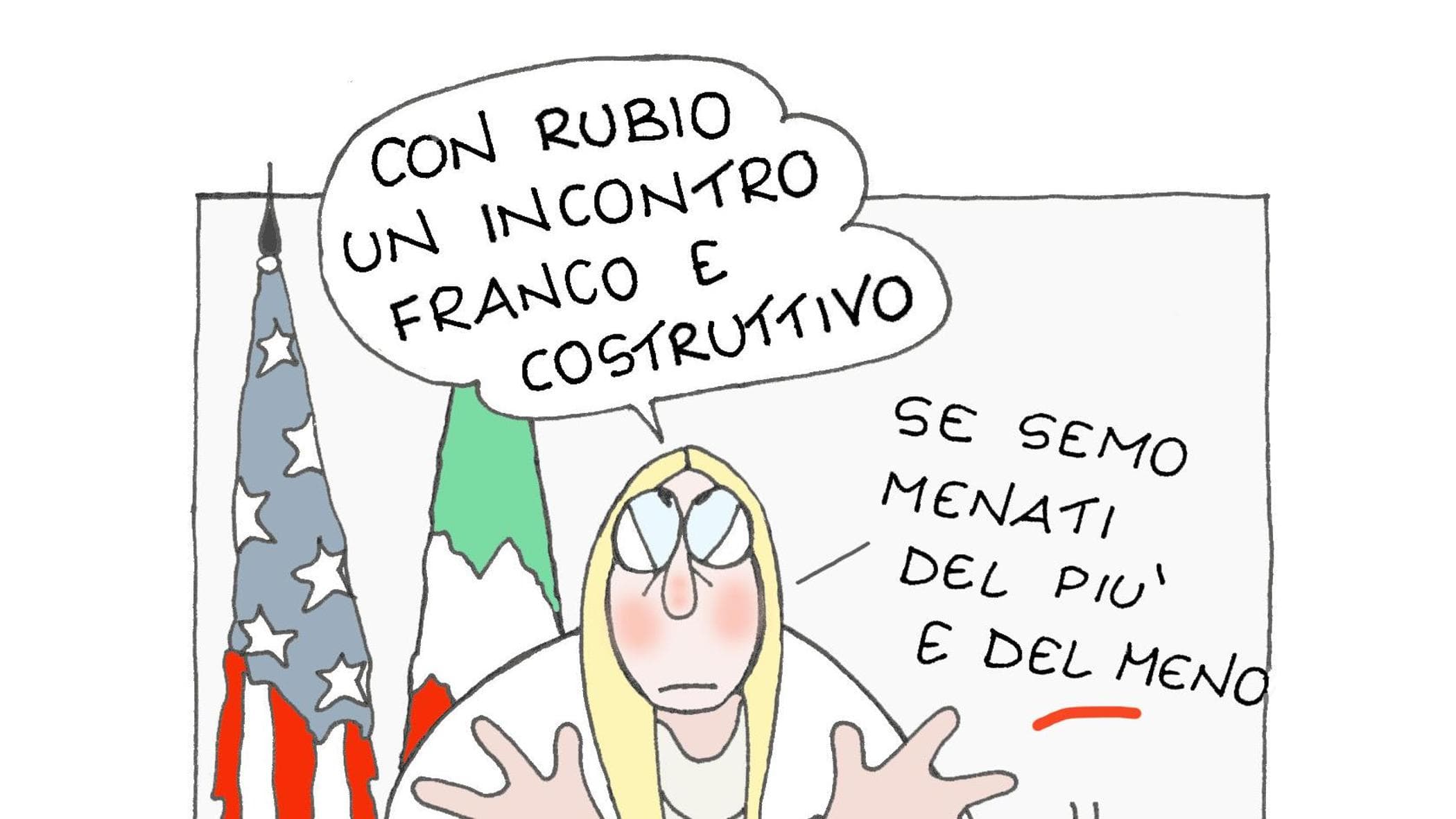 L’incontro tra Rubio e Meloni nella vignetta di Ellekappa