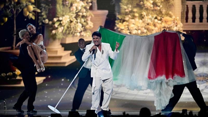 Italian singer Sal Da Vinci, representing Italy with the song 'Per Sempre Si', performs during a dress rehearsal for the first semi-final of the Eurovision Song Contest 2026 (ESC) at Wiener Stadthalle in Vienna, Austria on May 11, 2026. (Photo by Tobias SCHWARZ / AFP)