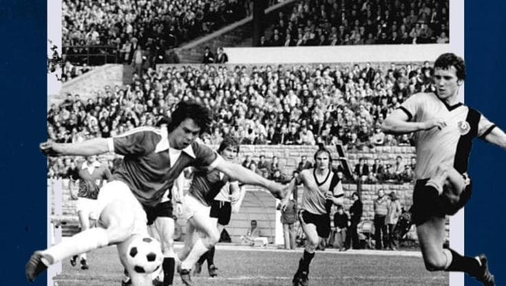 Sparwasser a segno contro la Dinamo di Dresda, 29 aprile 1978. Fotografo: Rainer Mittelstädt. Fonte