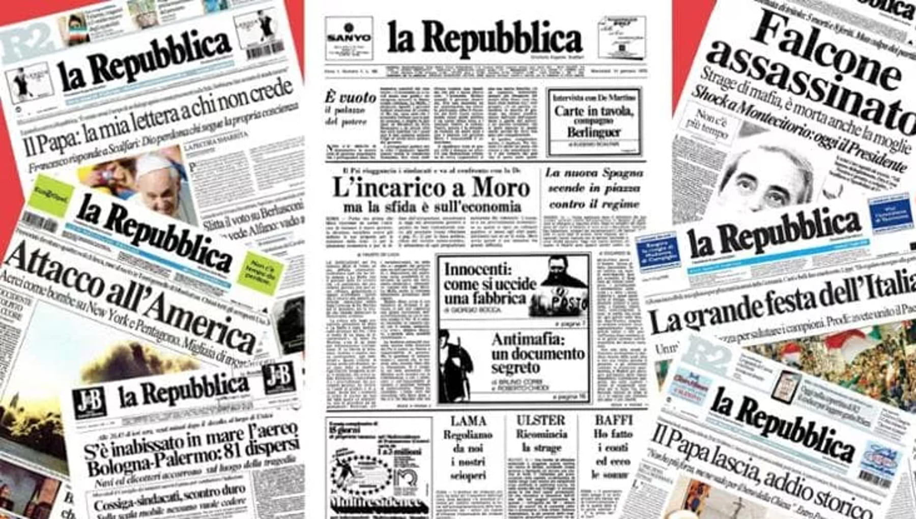 Vota una delle 40 prime pagine di Repubblica tra il 1976 e il 1985