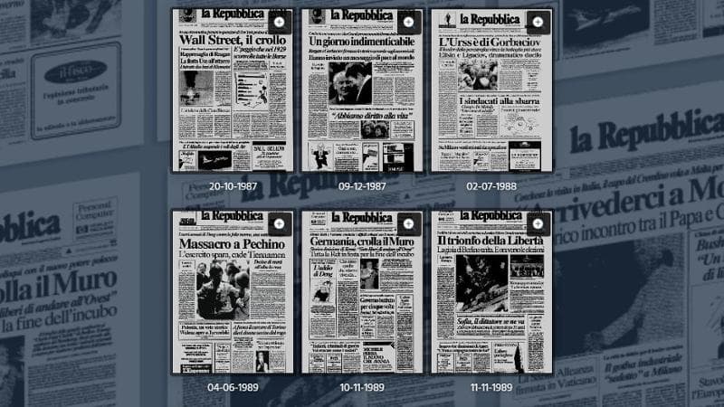 Le prime pagine di Repubblica, dal 1986 al 1995: il peso della storia