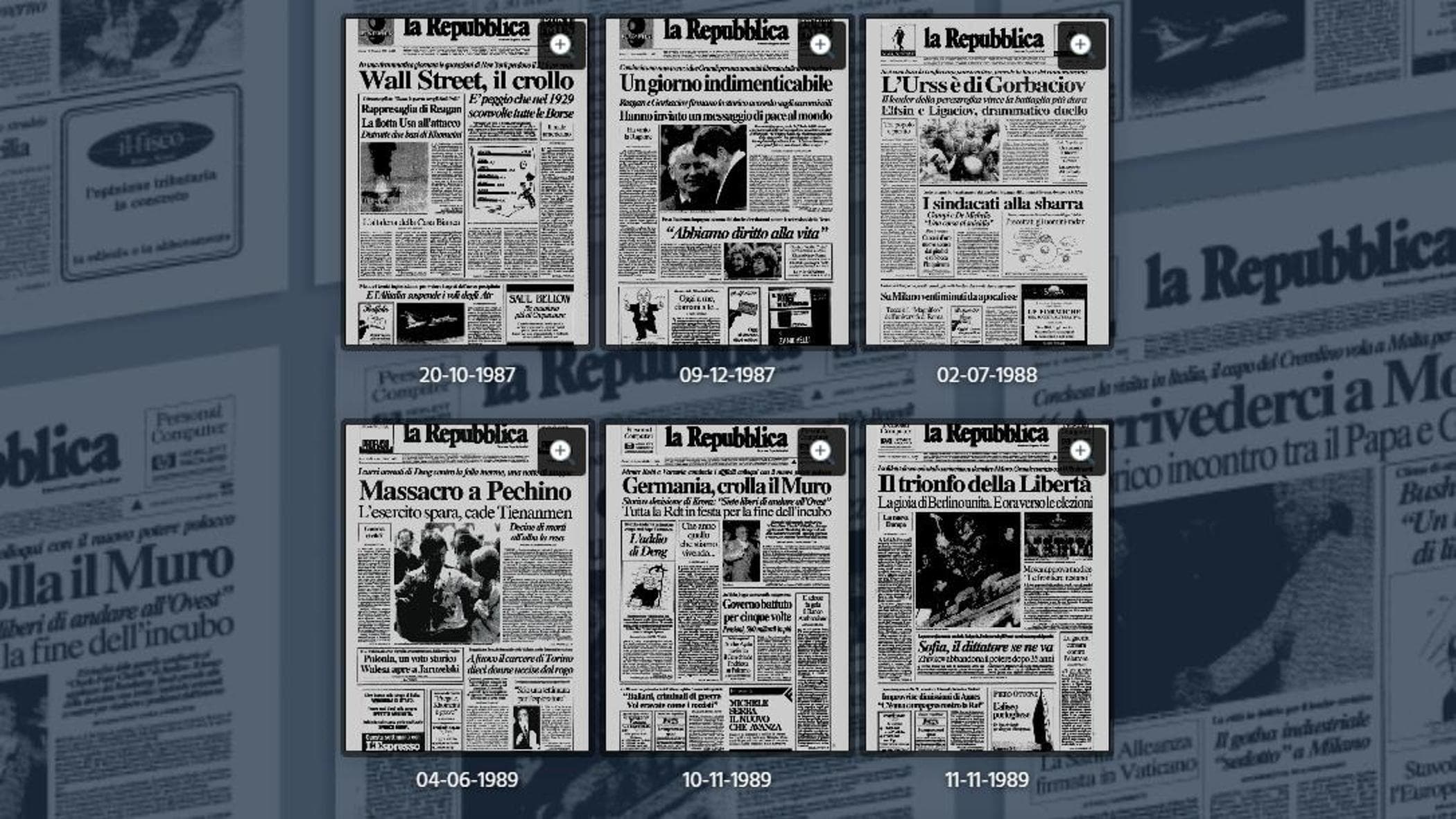 Le prime pagine di Repubblica, dal 1986 al 1995: un sovraccarico di storia
