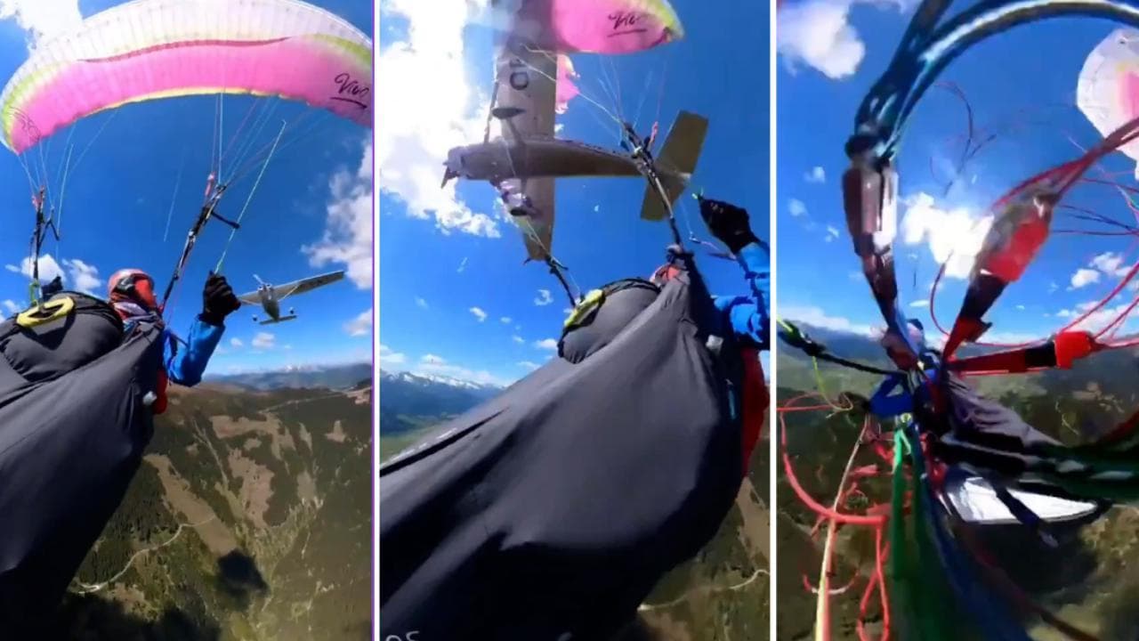 Austria, parapendio viene centrato in volo da un piccolo aereo: le immagini dell'incidente
