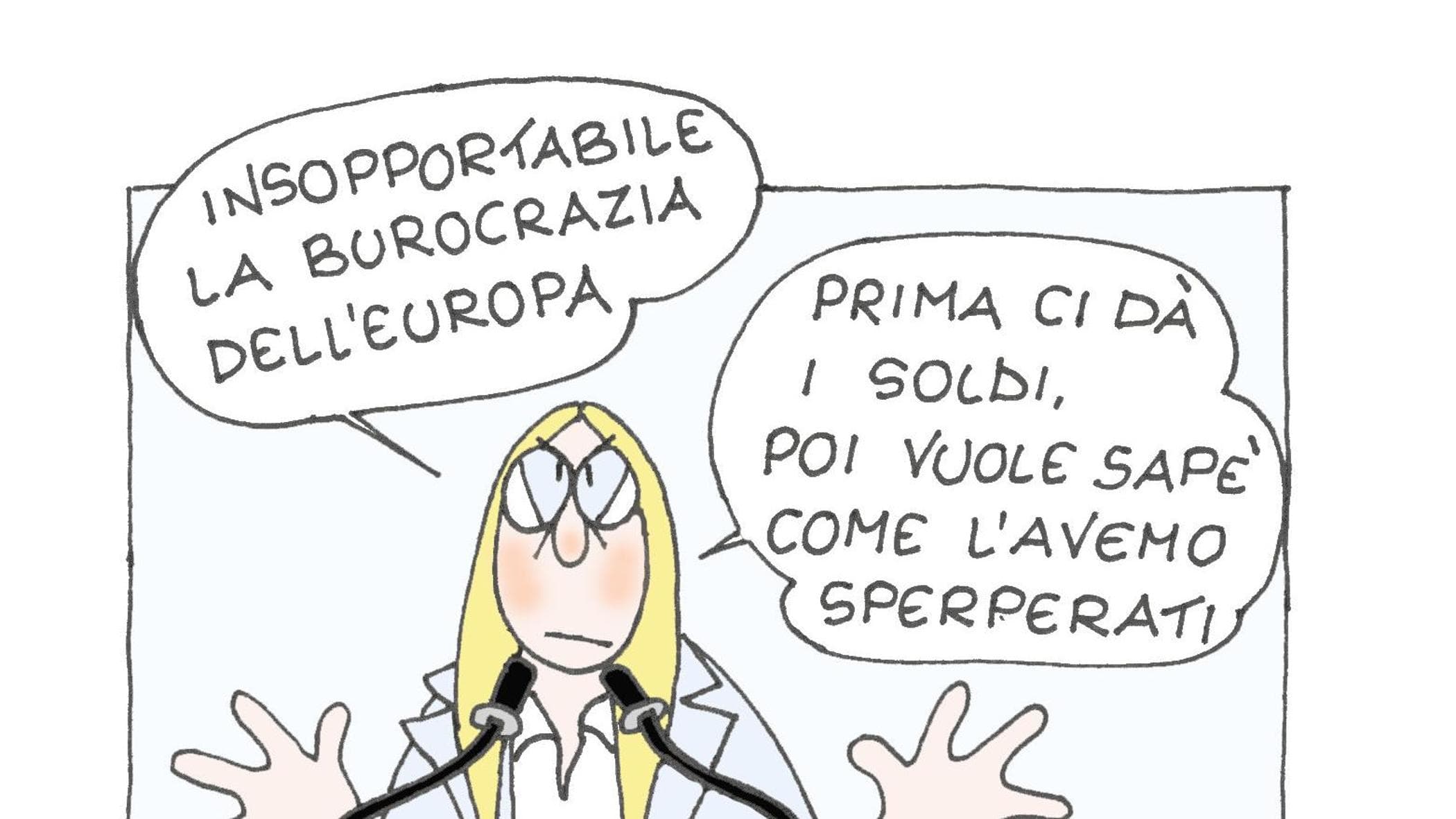 Meloni e la burocrazia dell’Europa: la vignetta di Ellekappa