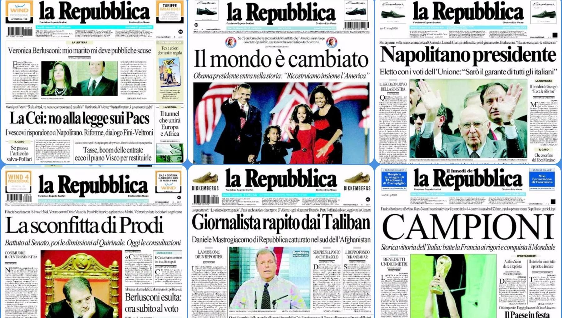 Le prime pagine di Repubblica dal 2006 al 2015: la storia e le età di crisi