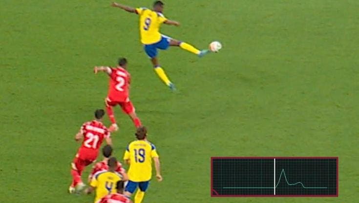 Il tocco di Isak rilevato dal sensore presente nel pallone