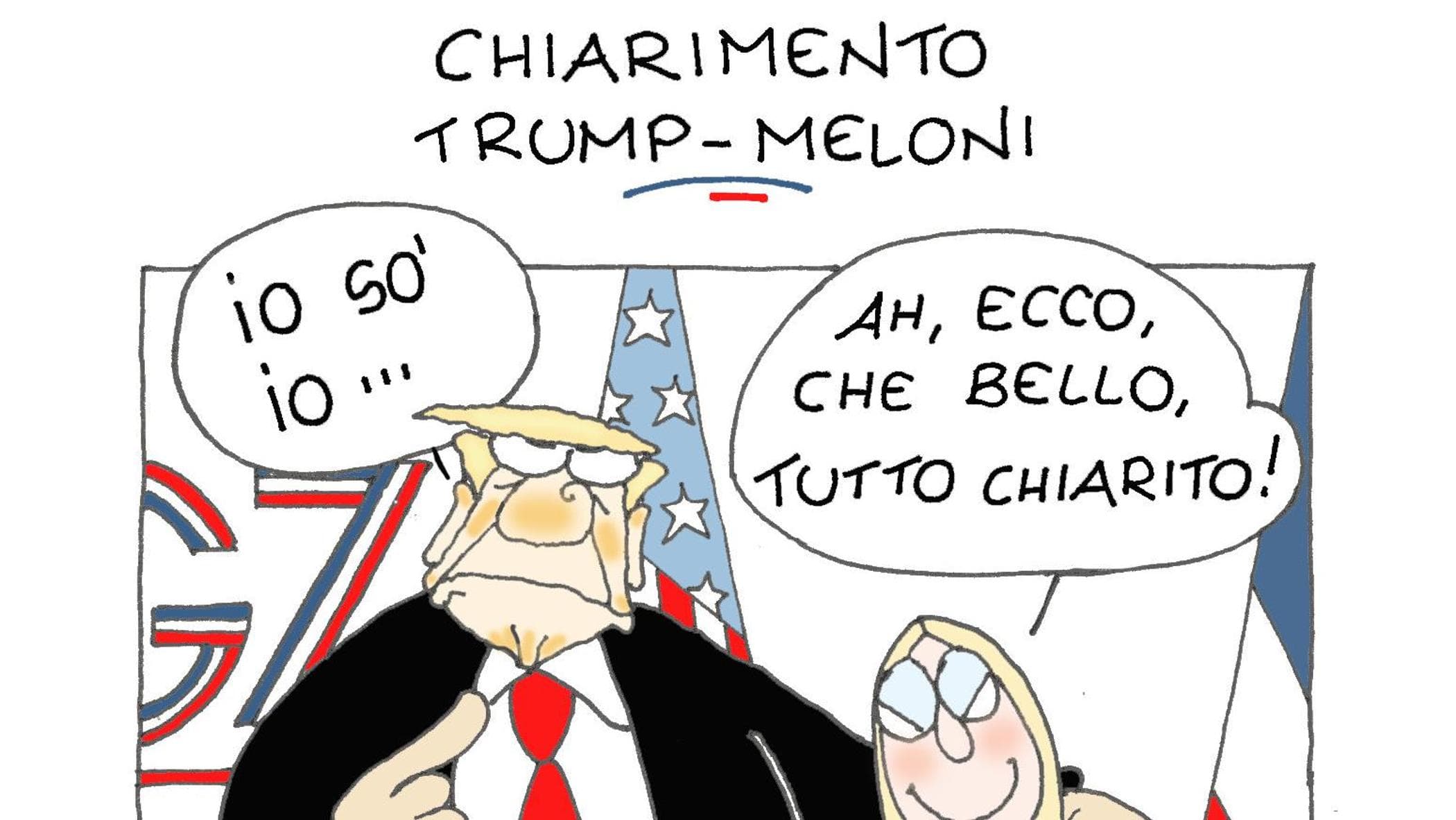 L’incontro tra Trump e Meloni nella vignetta di Ellekappa