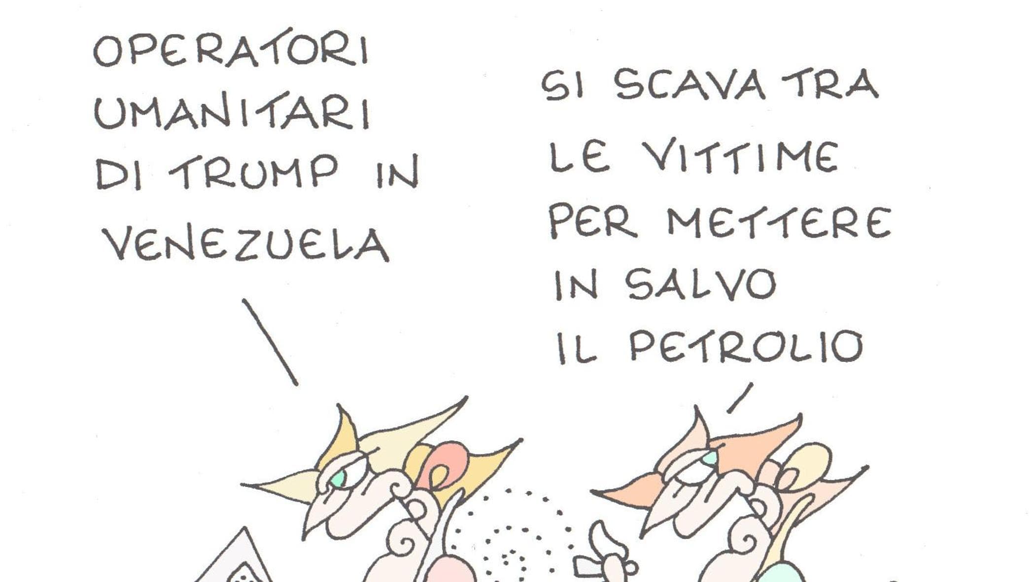La vignetta di Ellekappa: il Venezuela e gli operatori umanitari di Trump