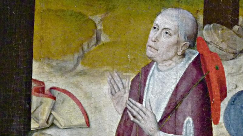 Niccol&ograve; Cusano, dettaglio di un dipinto del pittore noto come Maestro della vita della Vergine (cappella dell'Ospedale di San Nicola,&nbsp;Bernkastel-Kues, Germania, 1480 circa,&nbsp;@&nbsp;Art Images/Heritage Images/Getty Images)

