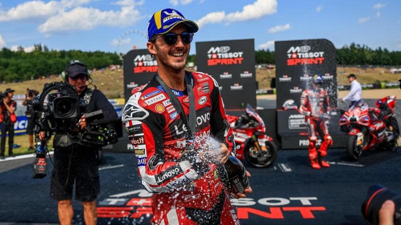 Pecco Bagnaia dopo la vittoria della Sprint race a Brno